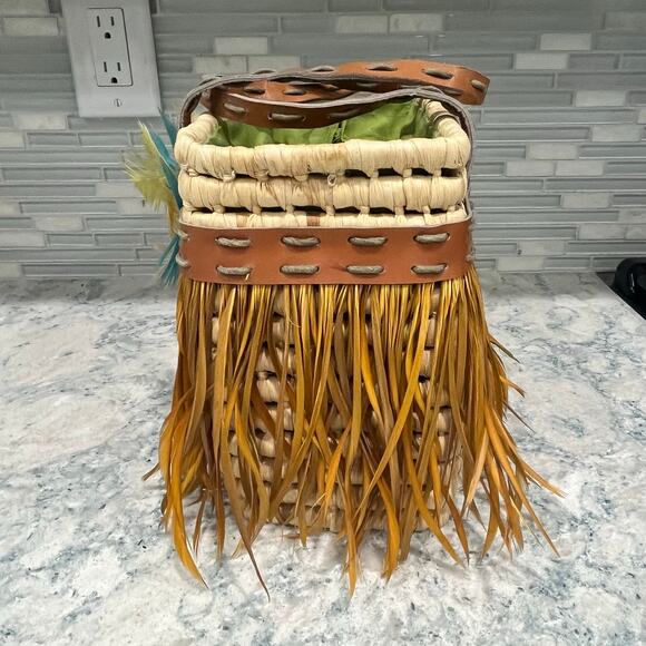 Vintage Bacamunda Bohemian Rattan Feather & Straw Tote Bag Made In Italy - Picture 9 of 10